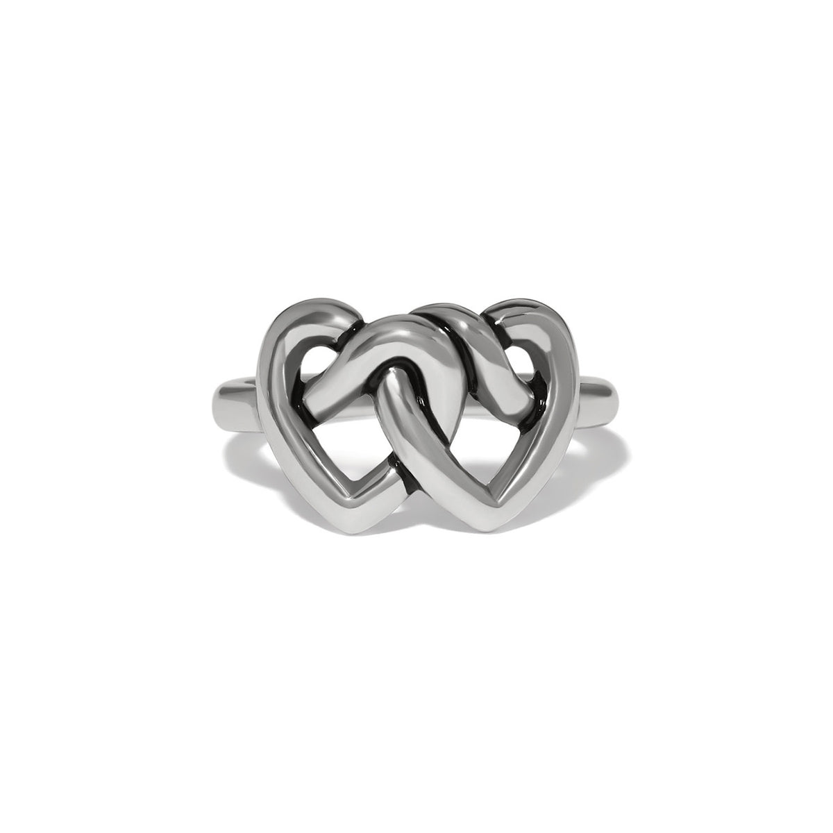 Interlok Linked Hearts Ring in silver-plated finish with two interlocking heart motifs.