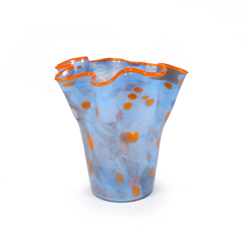 Ten-inch clear glass vase with a cylindrical shape.