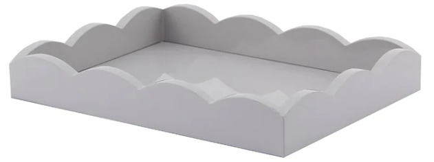Small grey lacquered scalloped tray with a chiffon finish