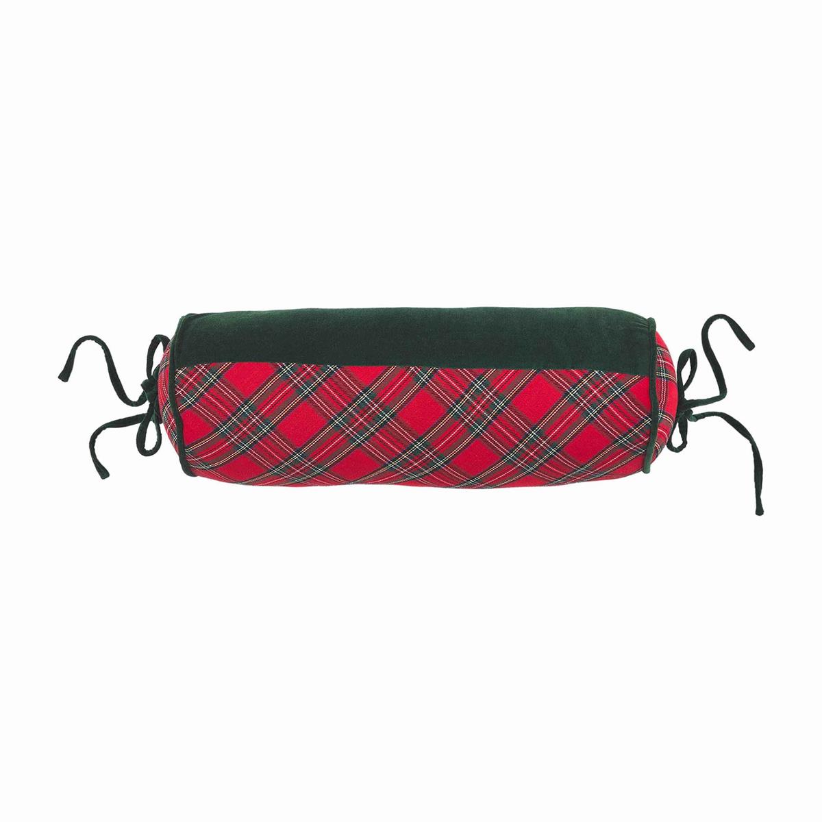 Velvet & Tartan Bolster Pillow in cotton shell with poly filling
