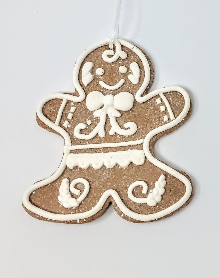 4.75-inch gingerbread man clay dough ornament with classic holiday silhouette.