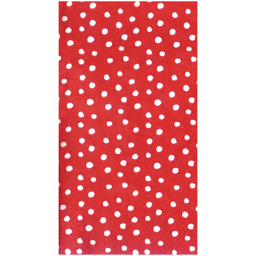 Small Dots Red Guest Towel featuring a white polka dot pattern on a vibrant red background.