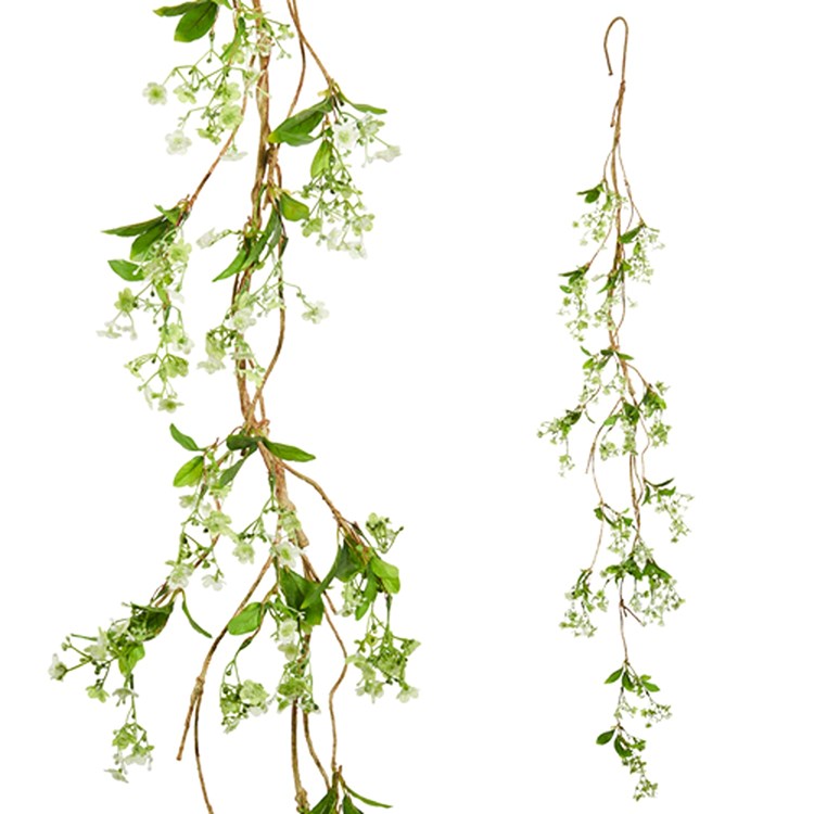 Five-foot white floral garland made of paper, polyester, and plastic with a full silhouette.