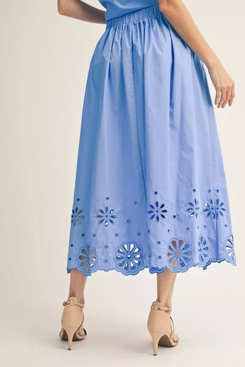 Sarah Elastic Waist Eyelet Midi Skirt