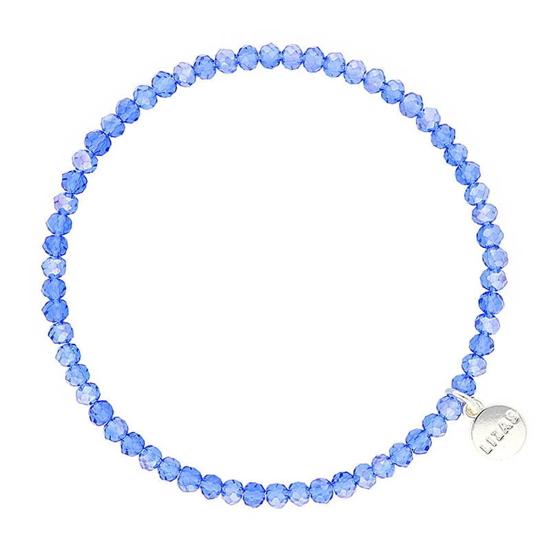 Lizas Quadro Big Bright Colours stretch bracelet with faceted blue crystal beads and silver charm.