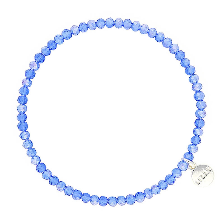 Lizas Quadro Big Bright Colours stretch bracelet with faceted blue crystal beads and silver charm.