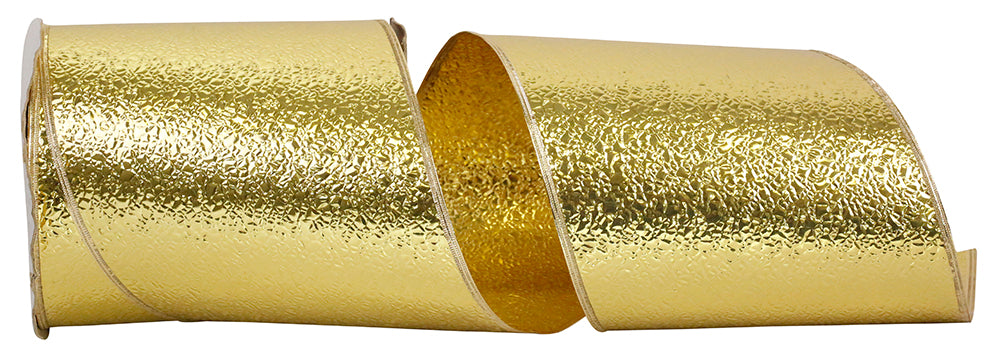 6 inch gold heavyweight cracked ice display regal wired edge ribbon on a spool.