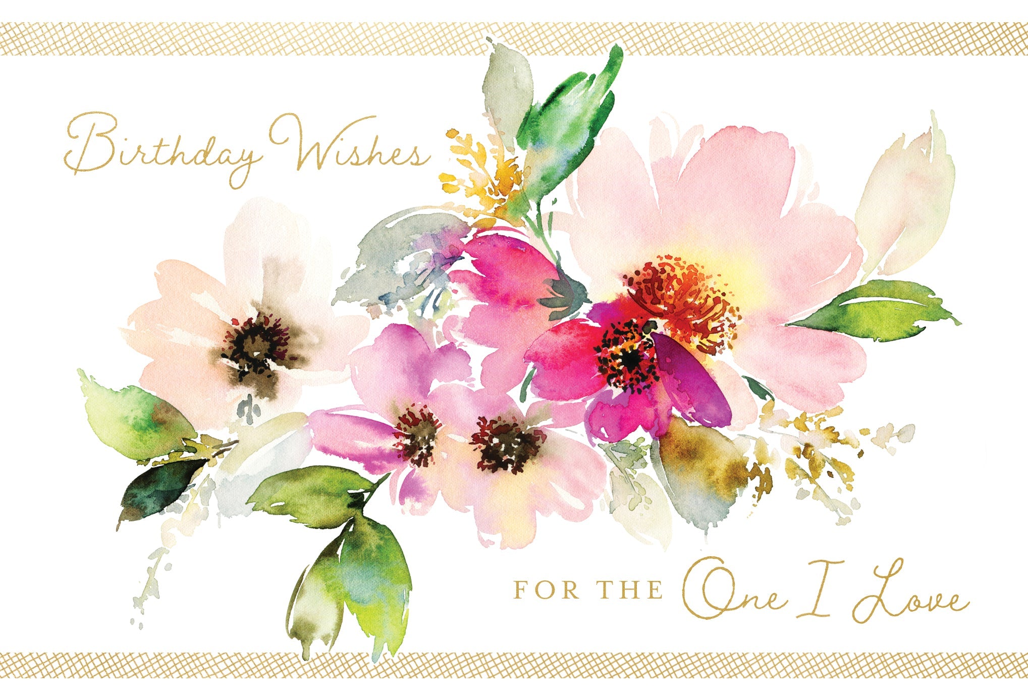 Floral branch birthday card with foil glitter accents featuring inside text about joy and love.