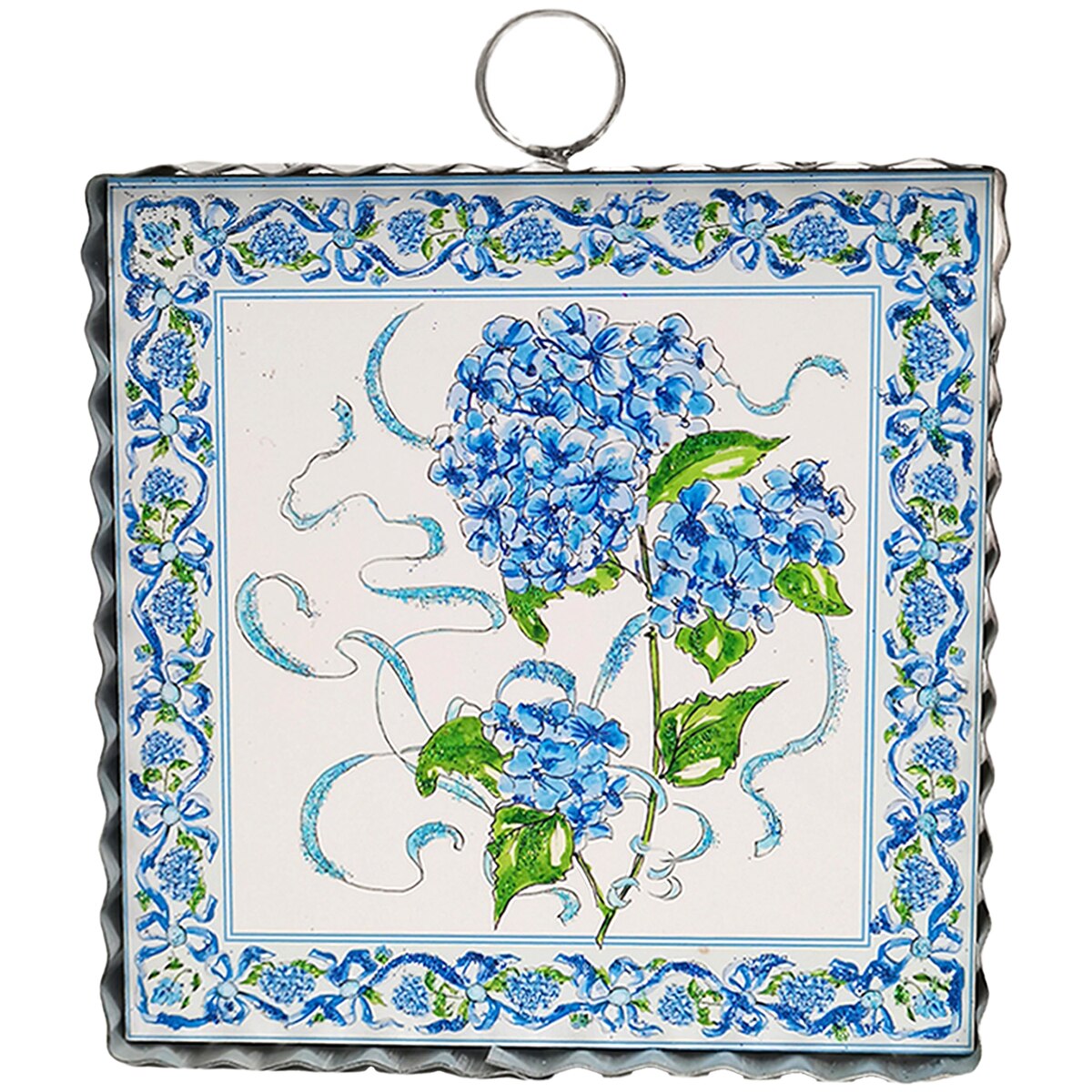 Mini Beck's Hydrangea hanging planter with a white ceramic pot shaped like a hydrangea flower.