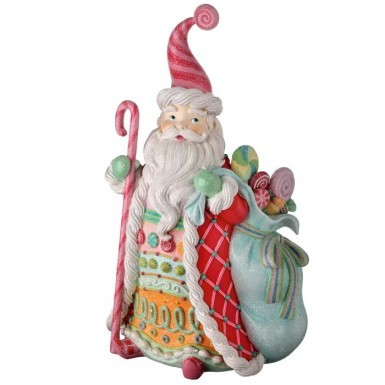 Twenty-one inch resin Santa figurine with pastel candy cane stripes on a peppermint silhouette.