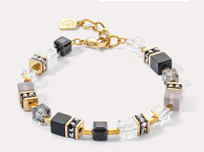 Swarovski crystal rhinestone rondelle agate bracelet with silver-tone links