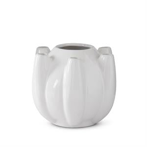 White stoneware tulip vase with seven openings