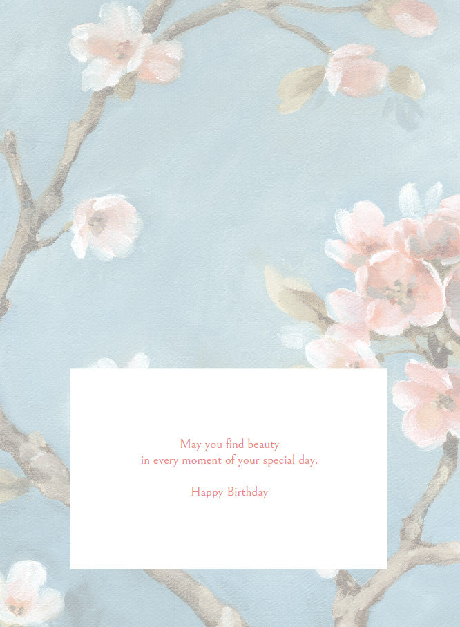 Birthday card with painted birds foil embellishment on cream background
