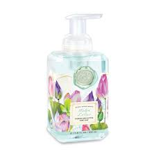 Foaming hand soap dispenser bottle with a pump top.