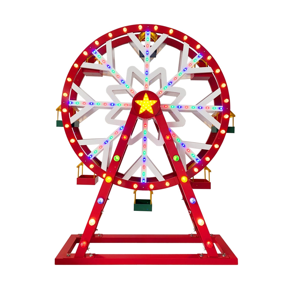 5.5' red outdoor animated Ferris wheel with colorful LED lights and a yellow star center.