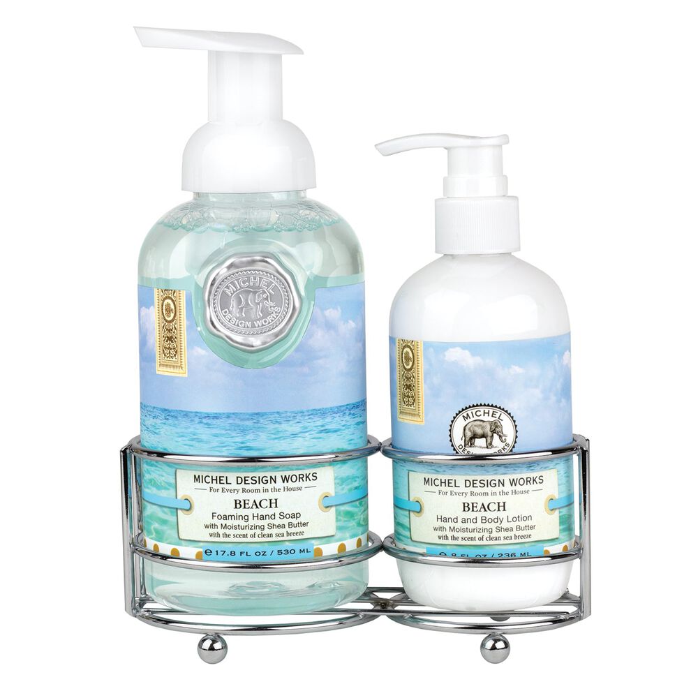 Foaming hand soap dispenser with lotion pump in a neutral caddy