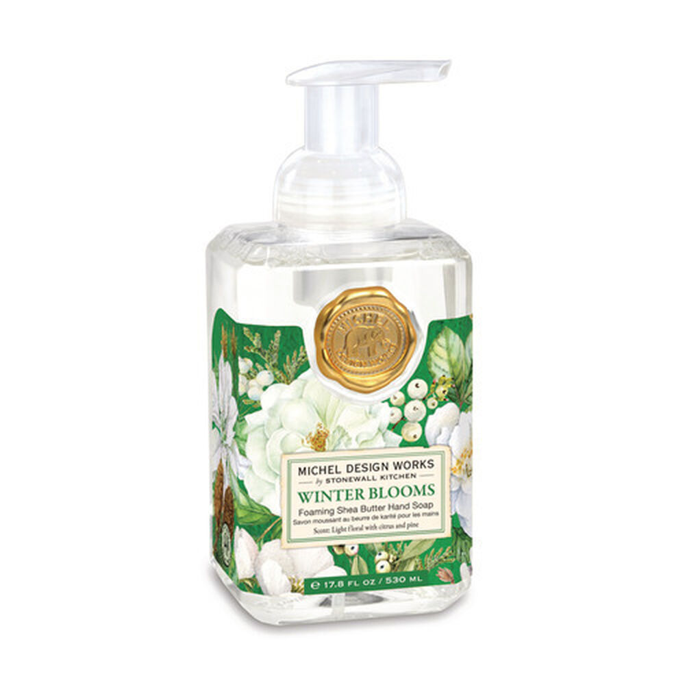 Foaming hand soap dispenser bottle with a pump top.