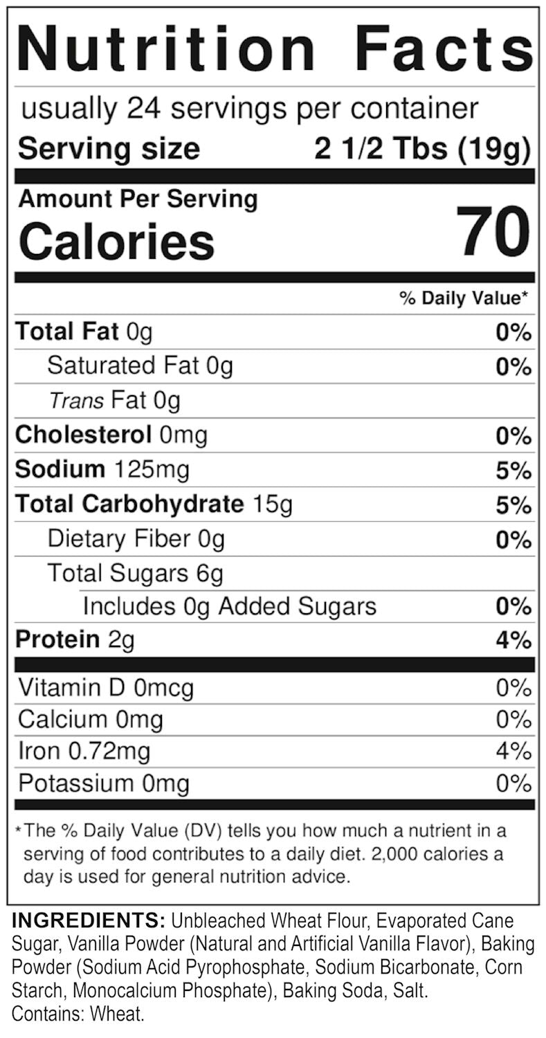 Nutrition Facts label for cookie mix showing 70 calories per 19g serving and ingredient list.