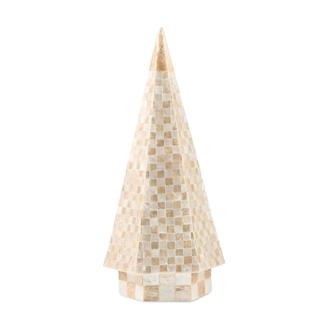 Mocha Check Capiz Small Tree with a checkered pattern in cream and tan tones.