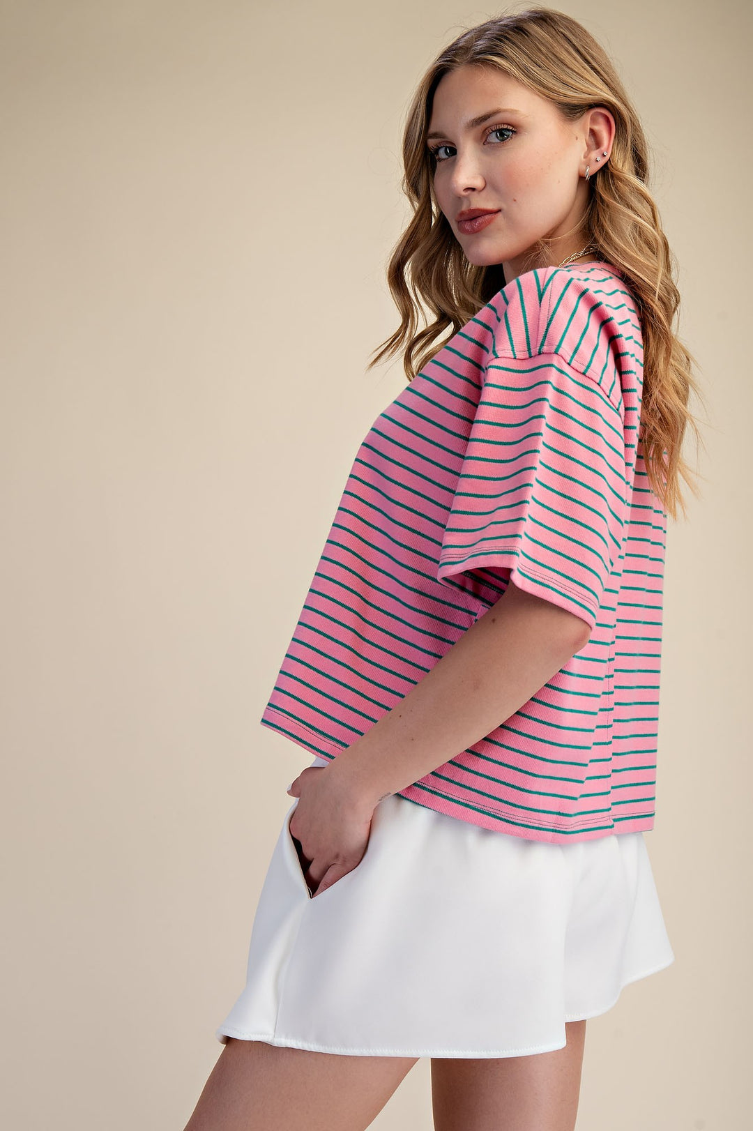 Ophelia Round Neck Wide Sleeve Pullover Stripe Everyday Top