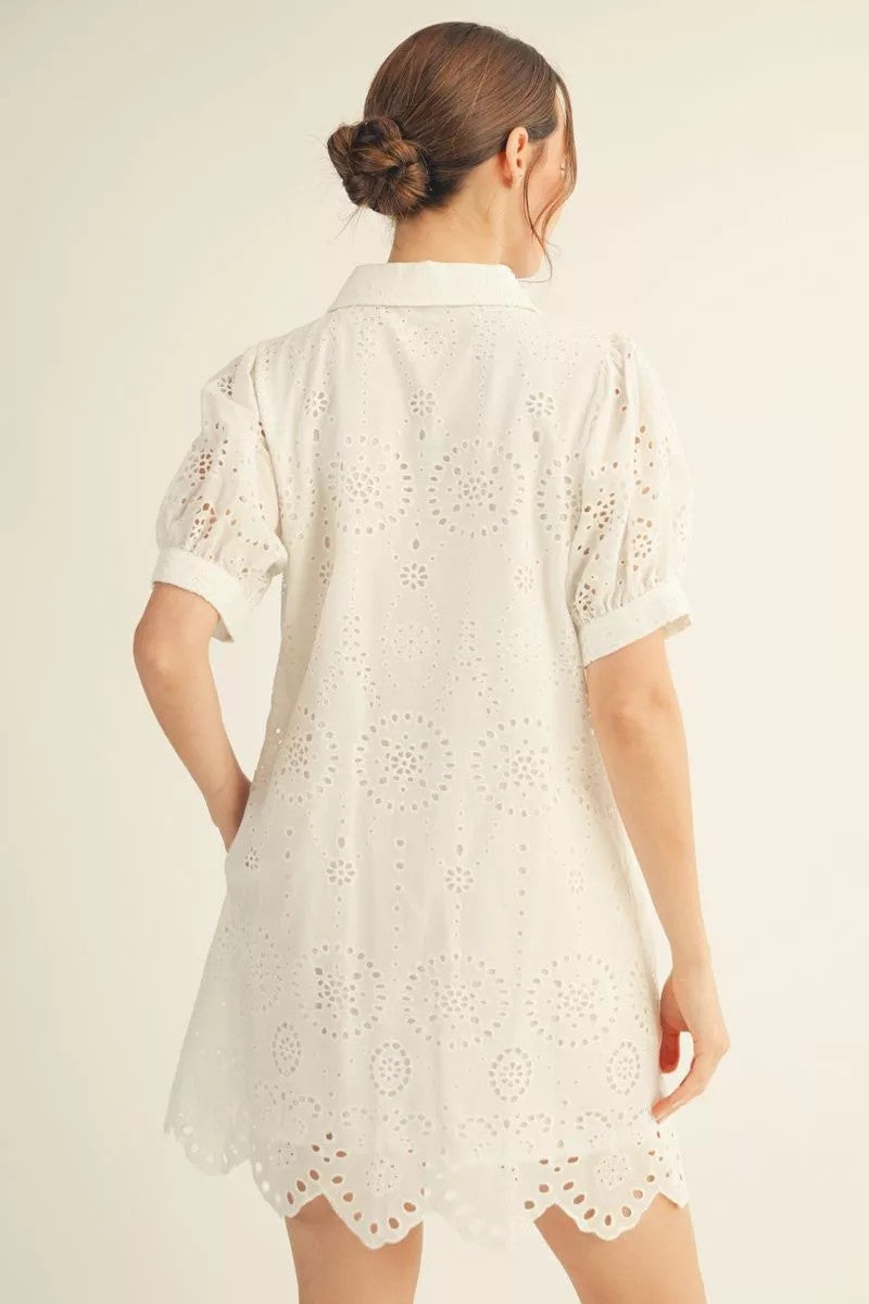 Eleanor Short Sleeves Button Down Eyelet Dress