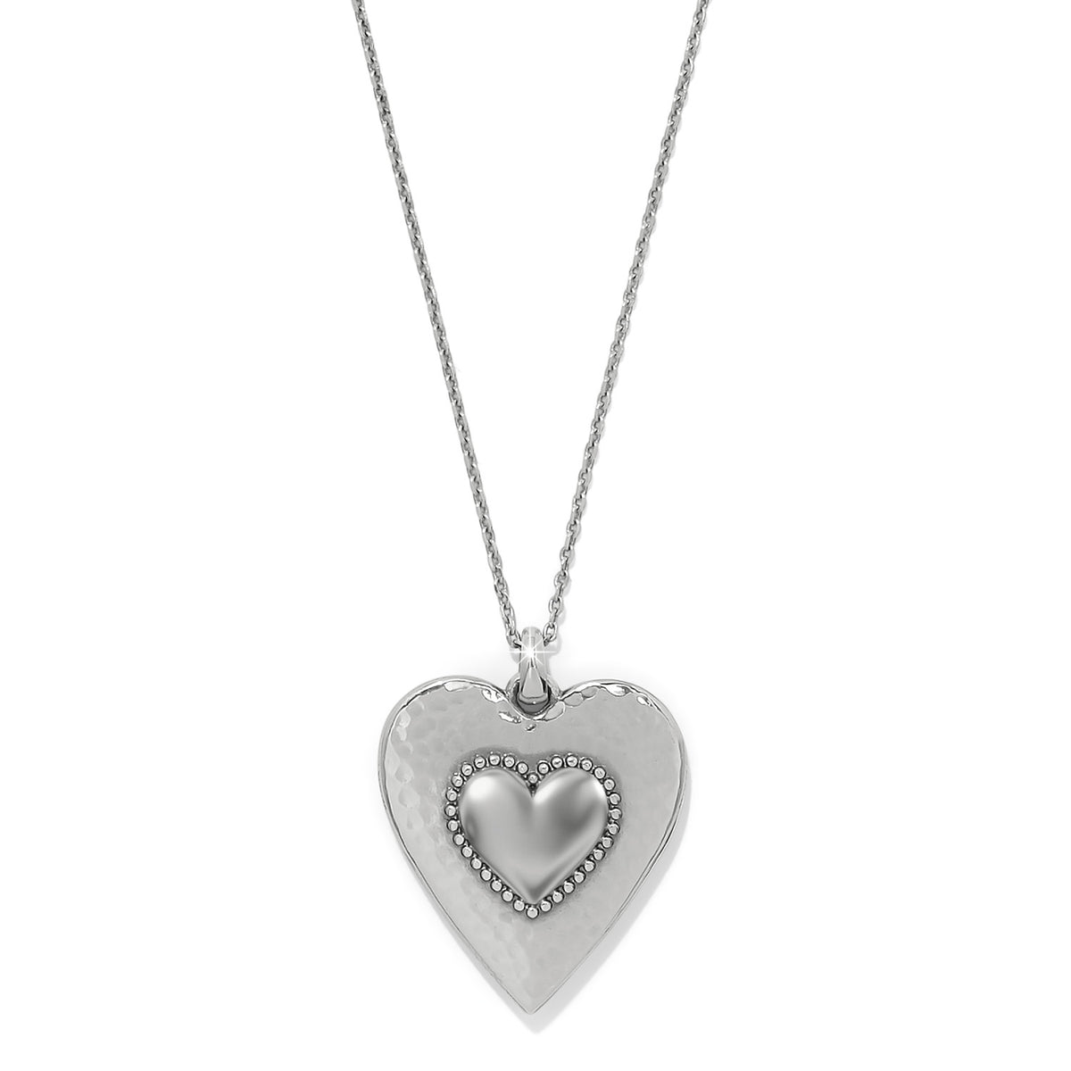 Silver-plated heart pendant necklace with fine quality crystals on an adjustable chain