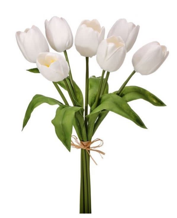Bundle of four white foam tulips with a rounded bulbous shape.