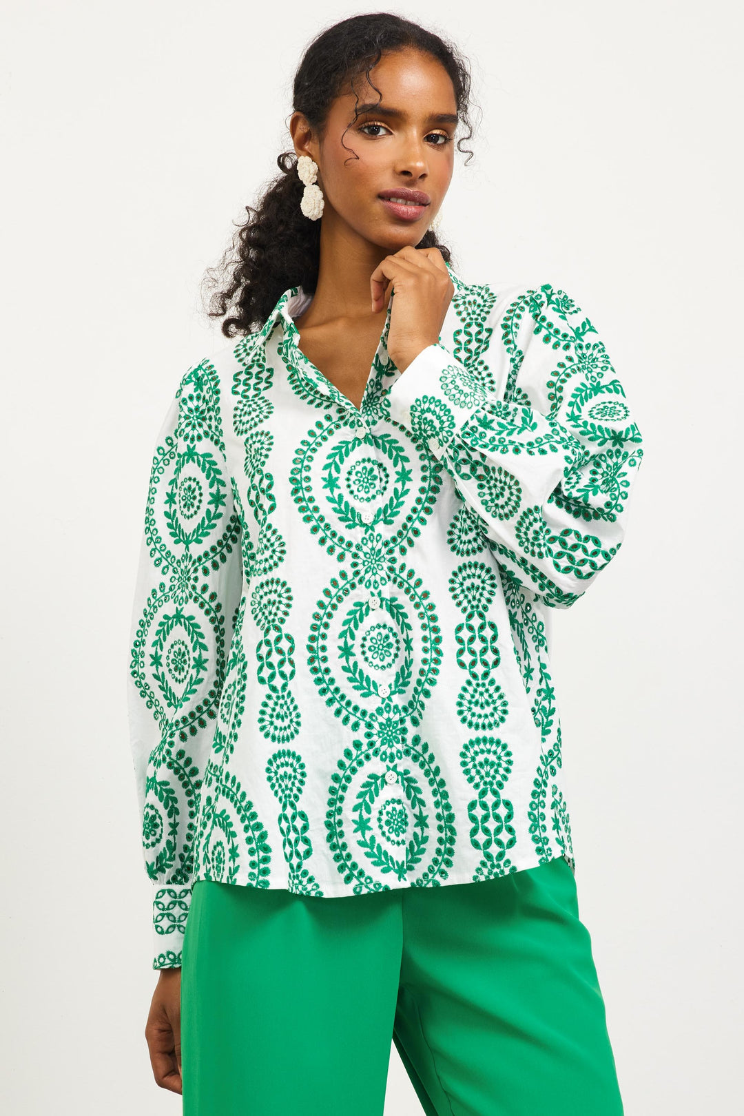 Naomi Eyelet Embroidered Long Sleeve Button Down Shirt