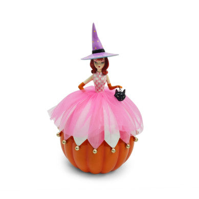 Glam 'O' Ween Pumpkin Witch plush toy with orange pumpkin body, black witch hat silhouette, and white face details.