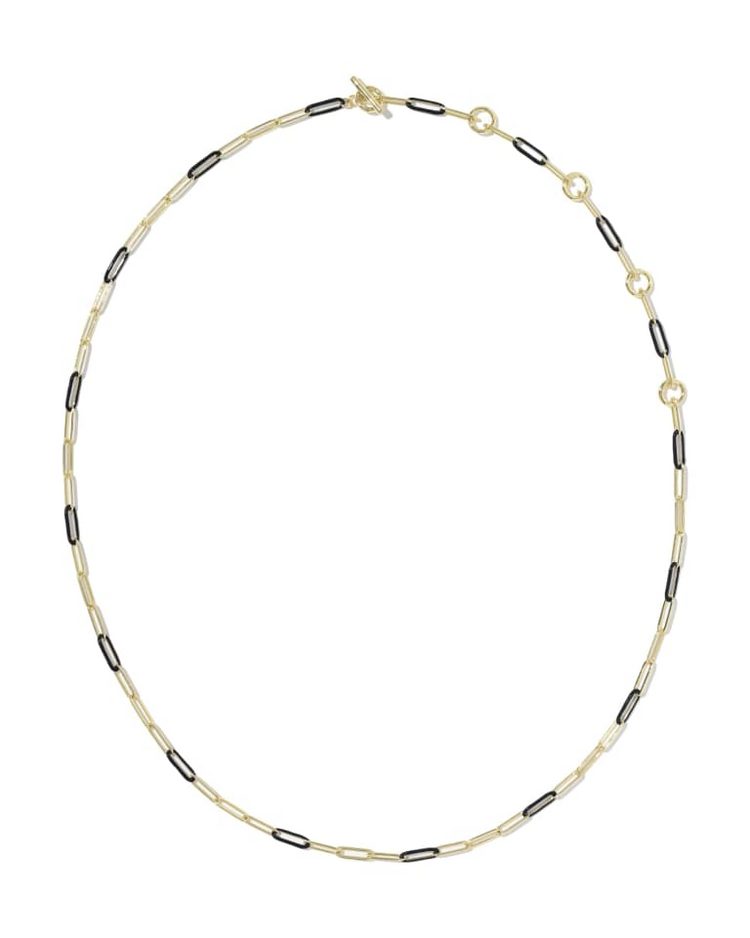 Courtney gold chain necklace with alternating black enamel and 14k yellow gold links and toggle.