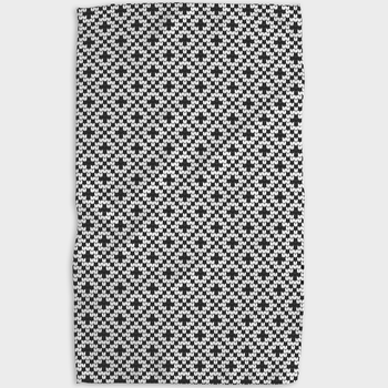 Recycled polyester waffle weave kitchen tea towel with single-sided geometric print