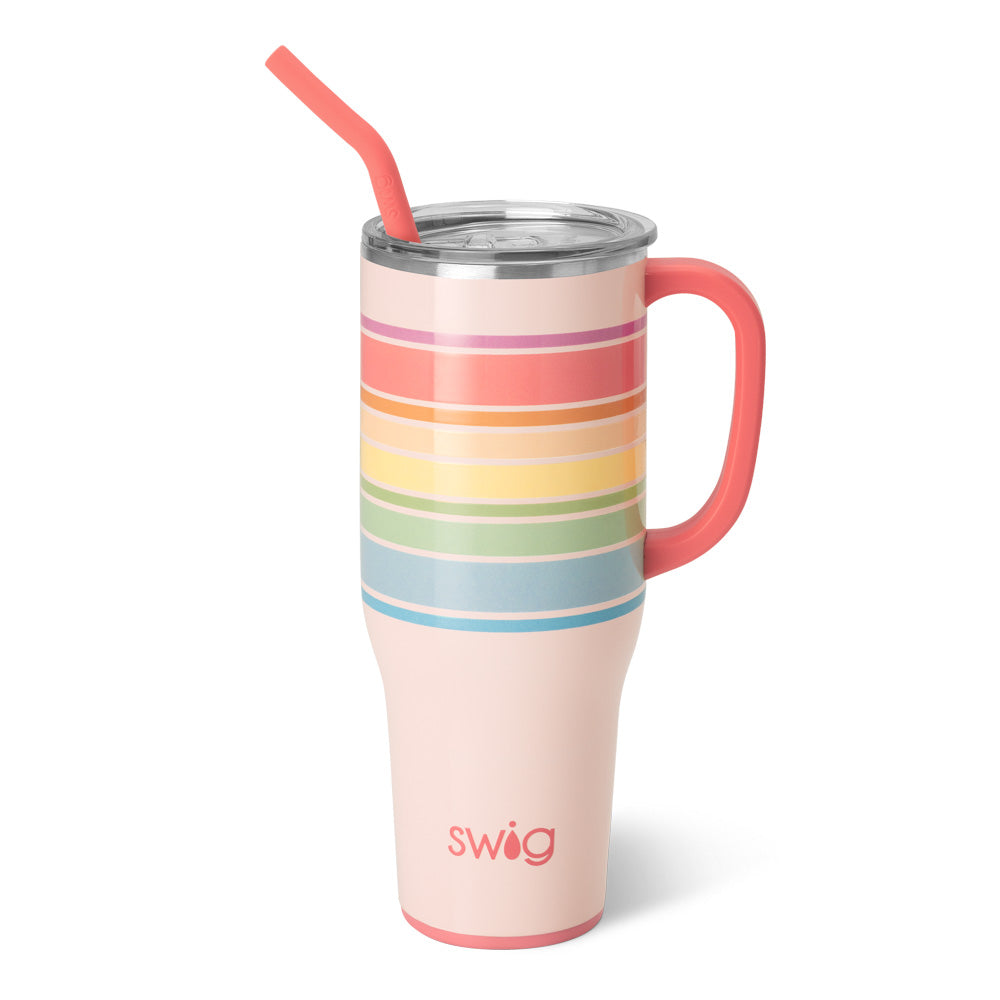 40oz Mega Mug in silver stainless steel with a black silicone base and comfort-grip handle.