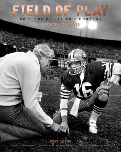 Hardcover book 'Field of Play: 60 Years of NFL Photography' with full-color sports photography on cover.