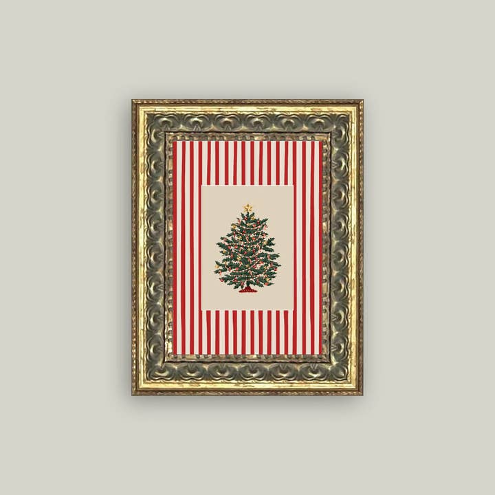 Five by seven framed canvas print featuring a peppermint stripe tree pattern on textured fabric.