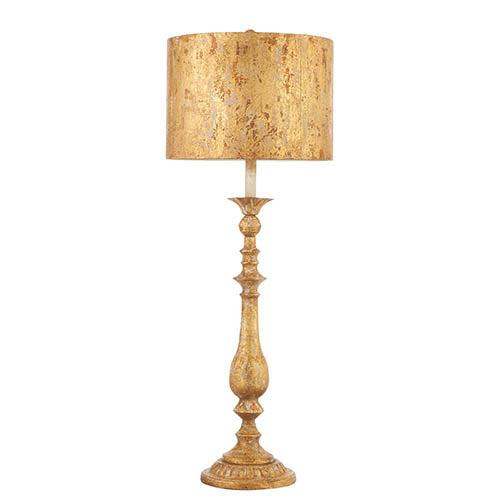 38-inch distressed gold iron lamp with metal shade