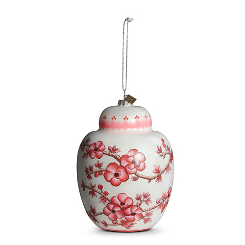 Glass ginger jar ornament with a rounded silhouette and natural amber hue.