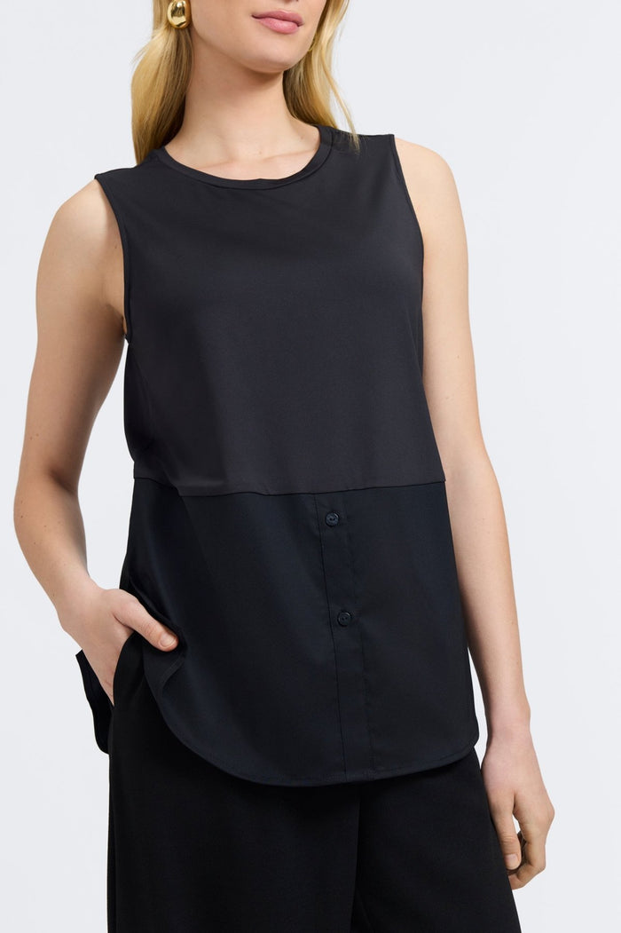 Jesse Knit-Woven Crew Cut Sleeveless Layering Tank