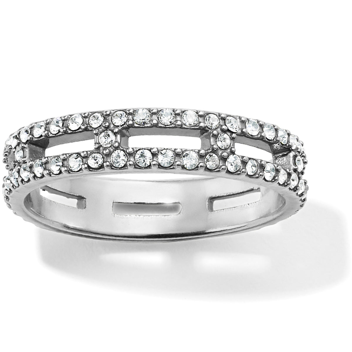 Silver plated ring with fine quality crystal stones in an understated sparkle.