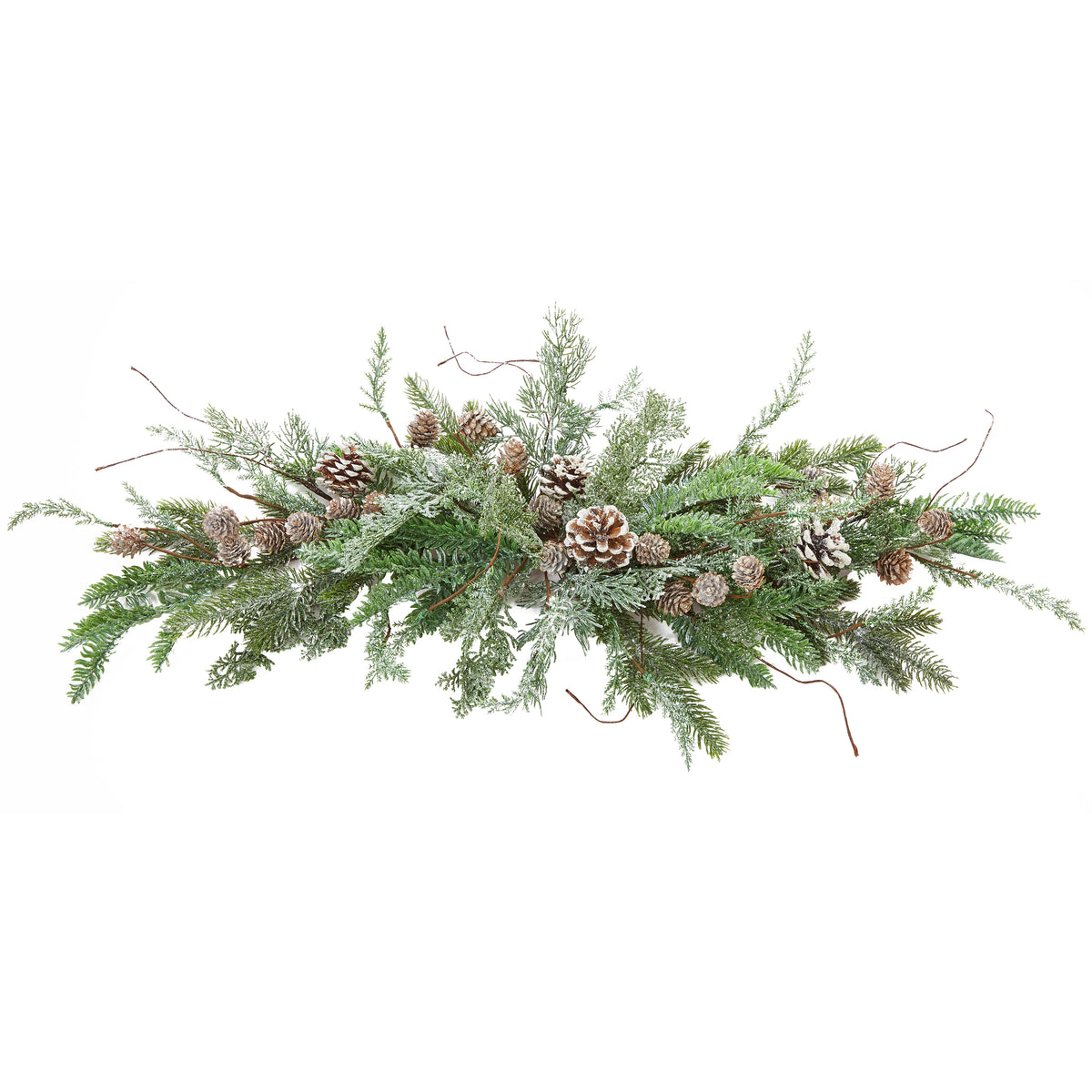 32-inch Iced Mixed table piece featuring a clear glass top with frosted accents and mixed wood legs in natural tones.