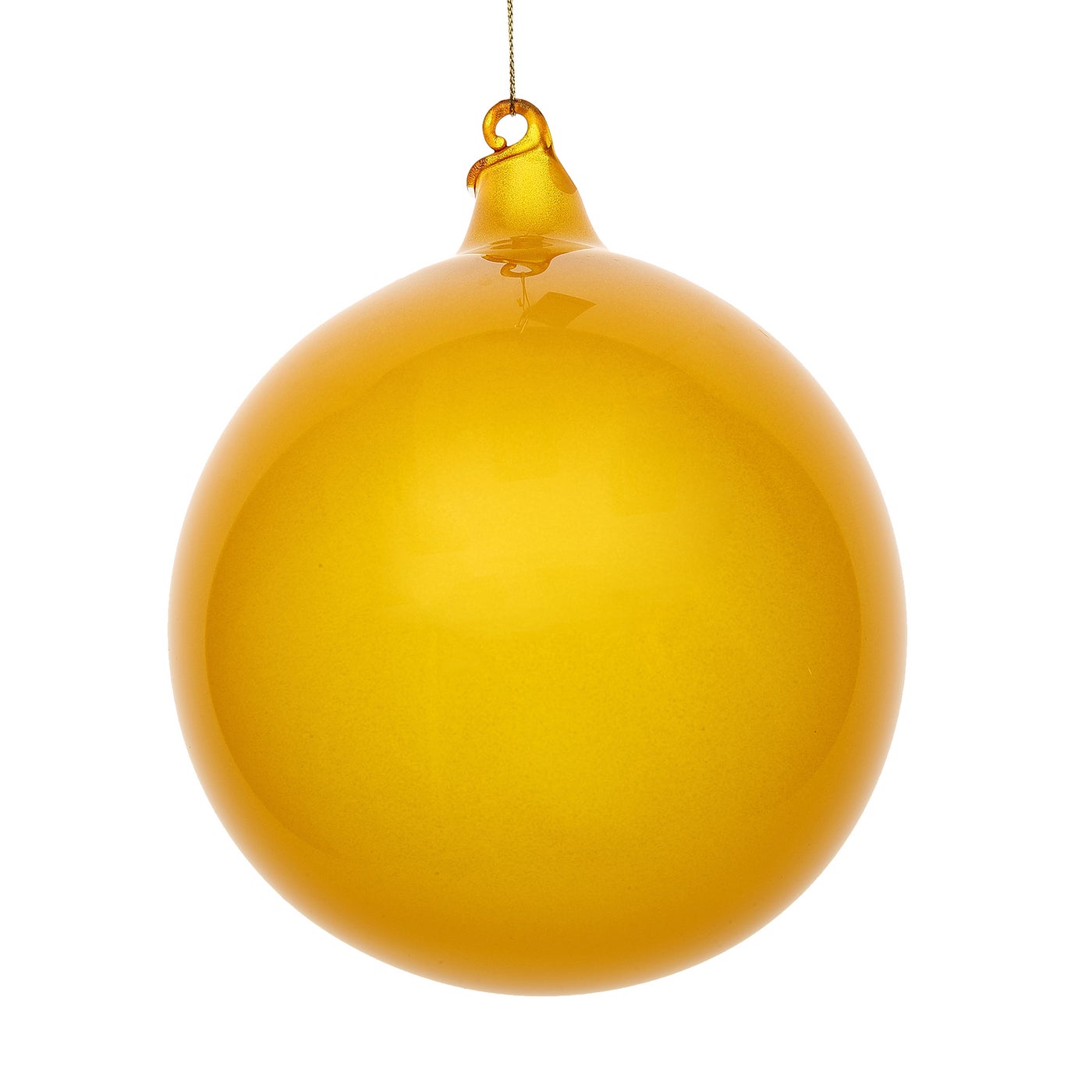 150mm yellow glitter bubblegum ball ornament with a smooth finish and hanging loop.