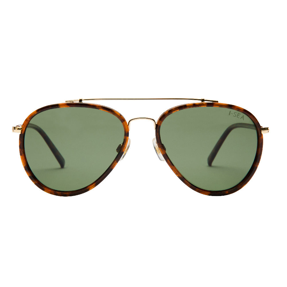 Tatum sunglasses with hand-polished metal frame, polarized lenses offering UV protection and stainless hinges.