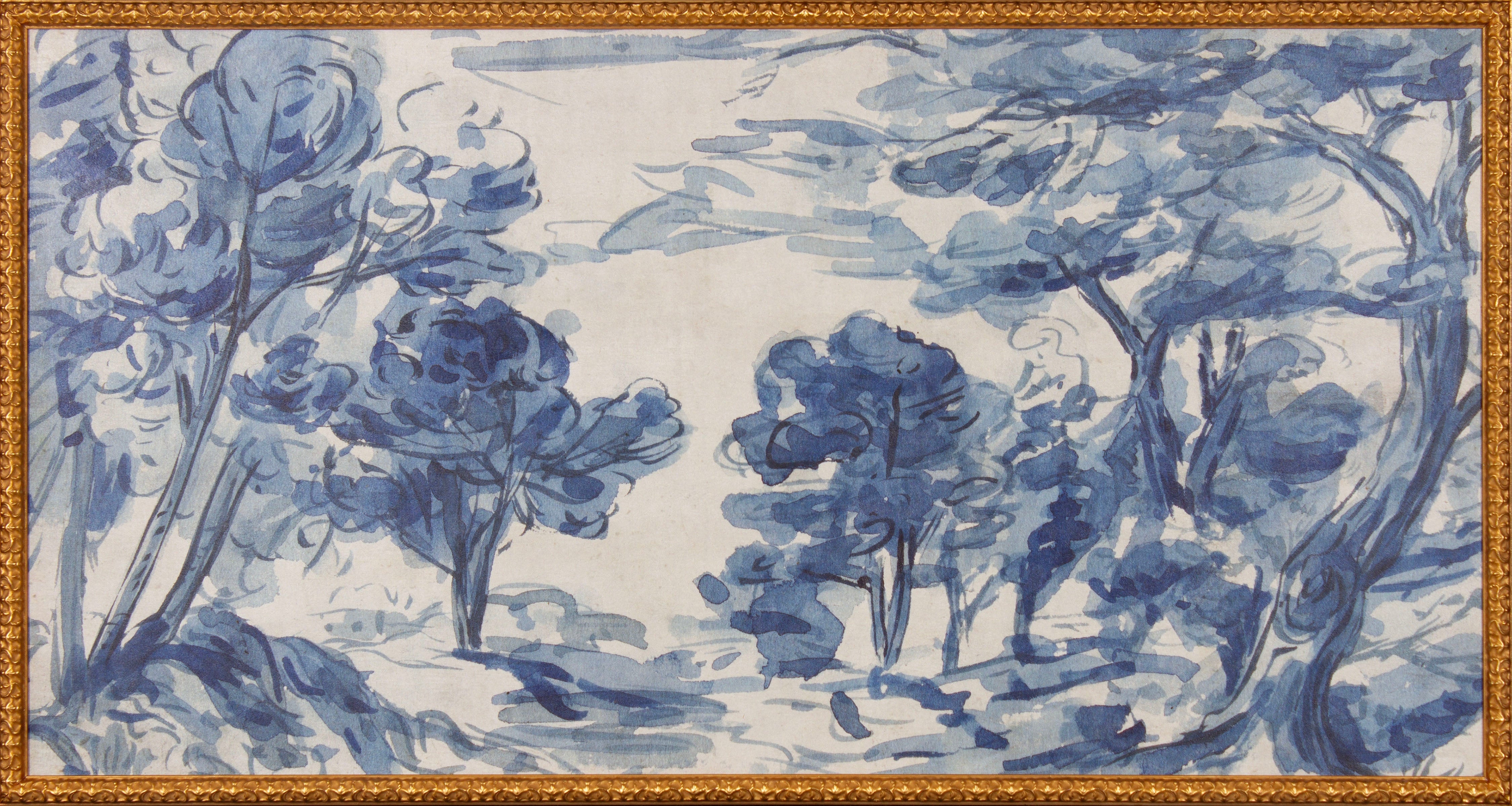 Azure Wilderness I canvas print featuring a serene blue landscape with wild terrain.