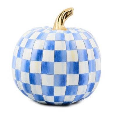 Royal Check Medium Pumpkin with blue and white checkered pattern and a gold stem.