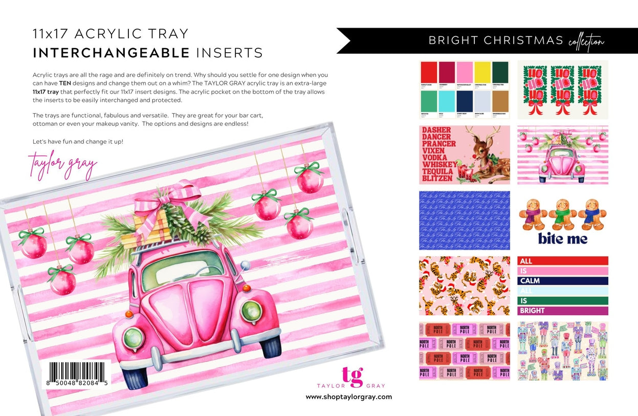 Bright acrylic Christmas insert tray with festive holiday pattern