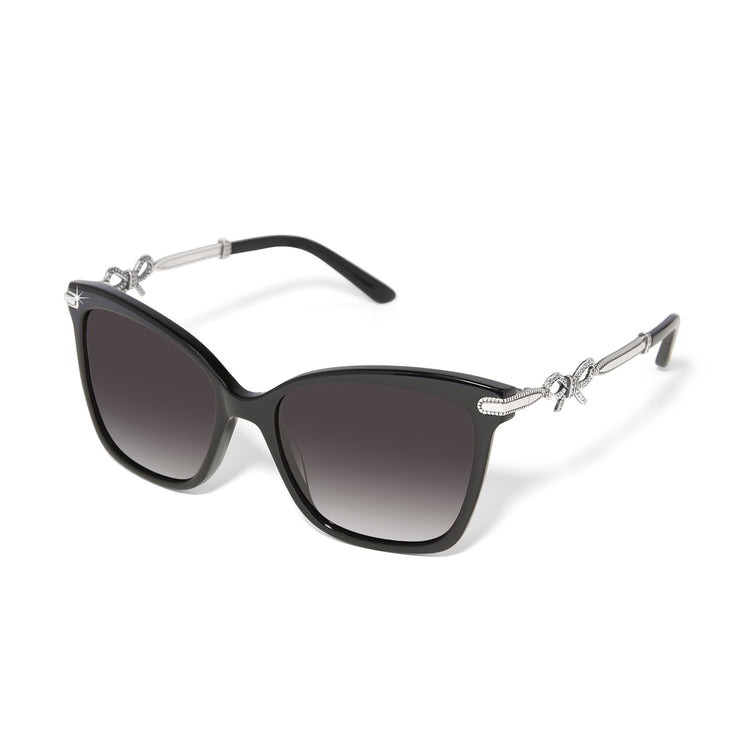 Black cat eye Illumina Bow sunglasses with silver plated accents in an exclusive Brighton case.