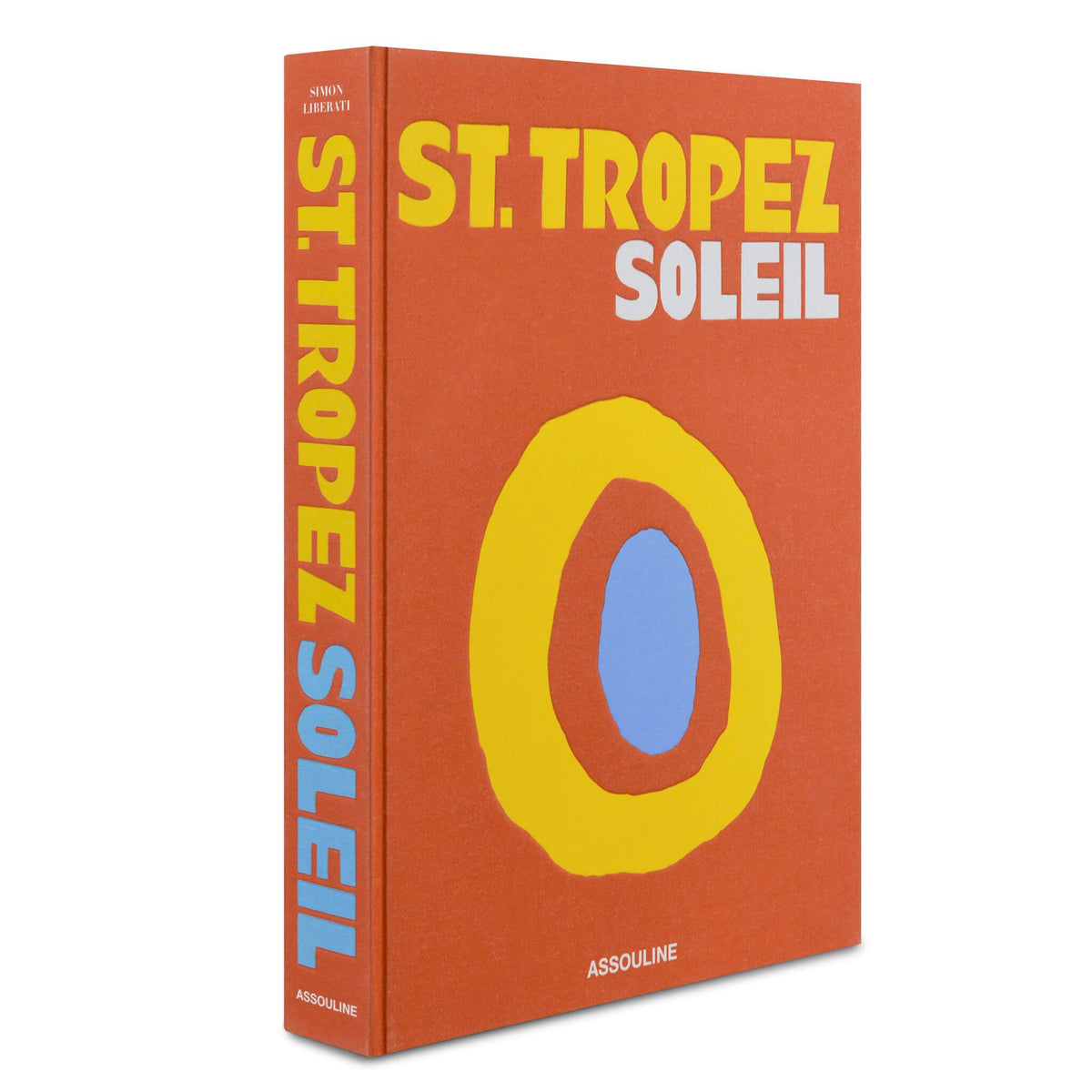 Linen hardcover book titled St. Tropez Soleil with English text on the cover.