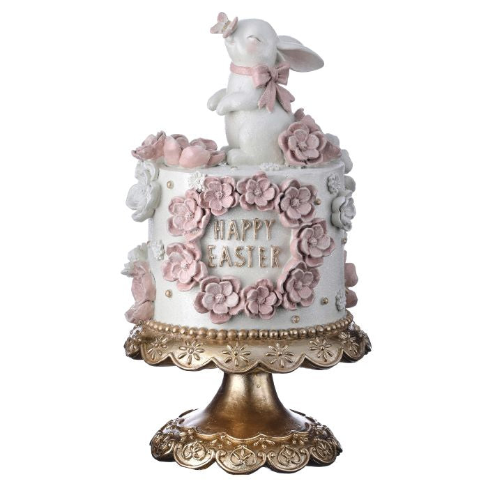 12.5” Resin Happy Easter Cake With Bunny