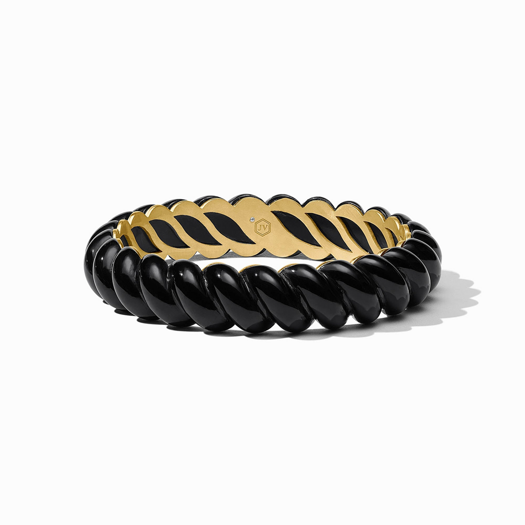 Ravello Statement Bangle in 24K gold plate and black twisted resin.