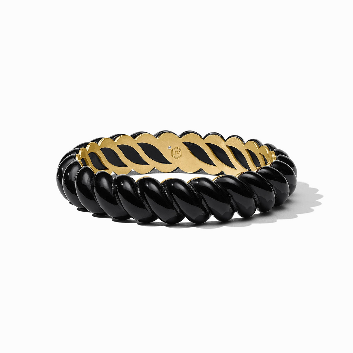 Ravello Statement Bangle in 24K gold plate and black twisted resin.
