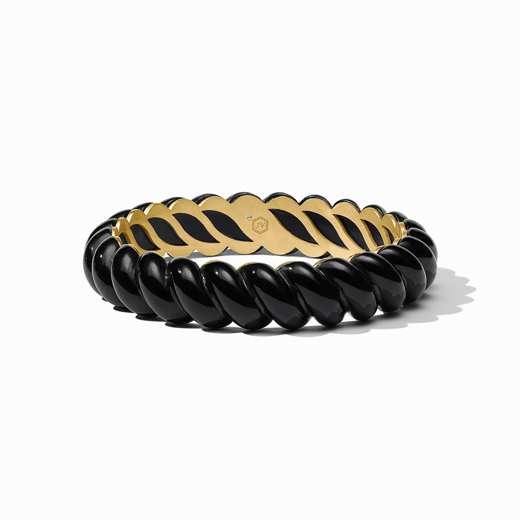 Ravello Statement Bangle in 24K gold plate and black twisted resin.